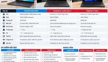 So sánh Dell XPS 9350 vs ThinkPad X1 Carbon Gen 9 và X1 Nano