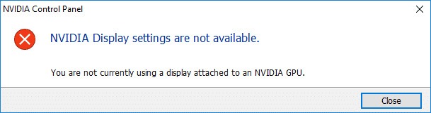 Lỗi nvidia display settings are not available