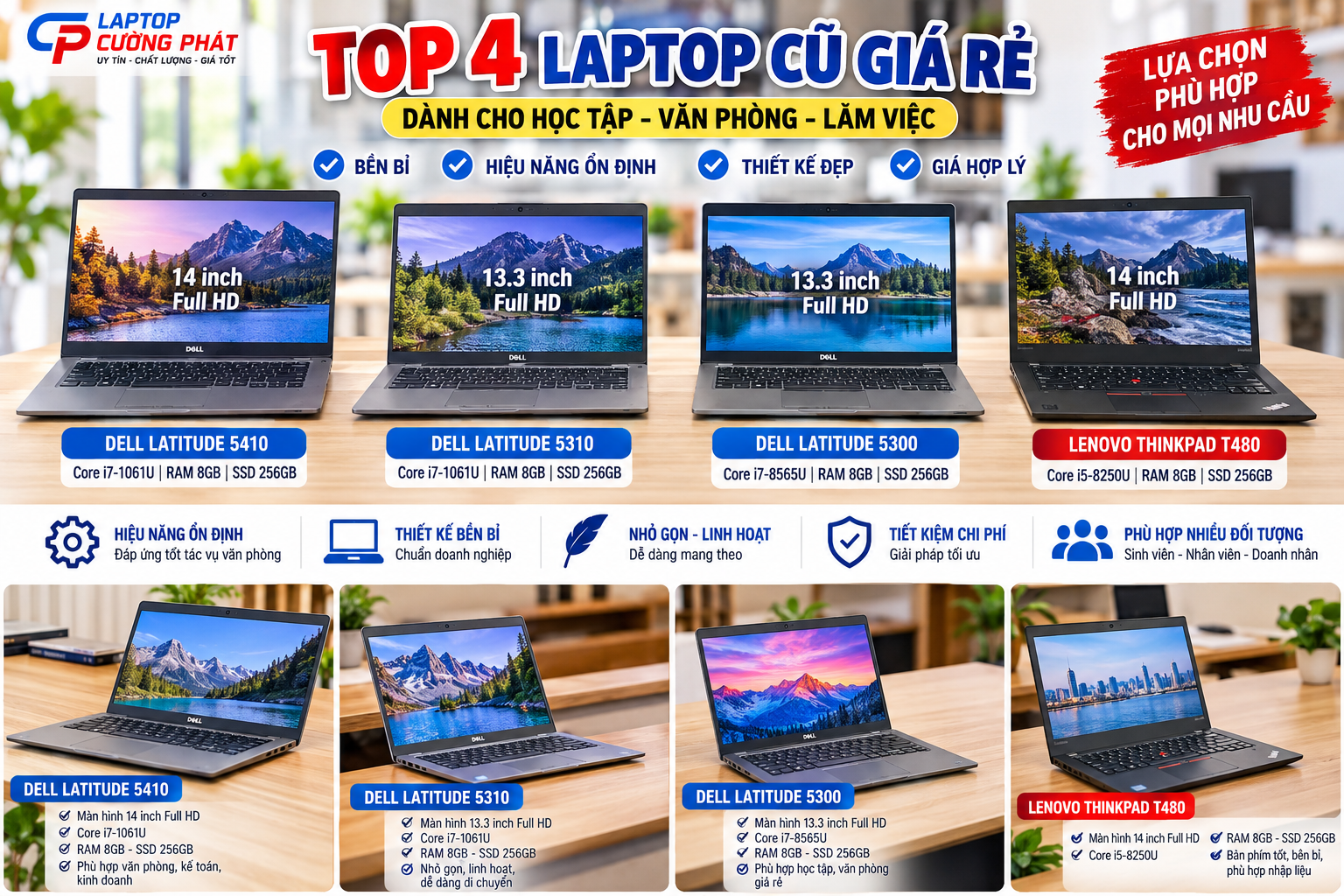 So Sánh Dell Latitude 5410, 5310, 5300 Và ThinkPad T480 Giá Rẻ