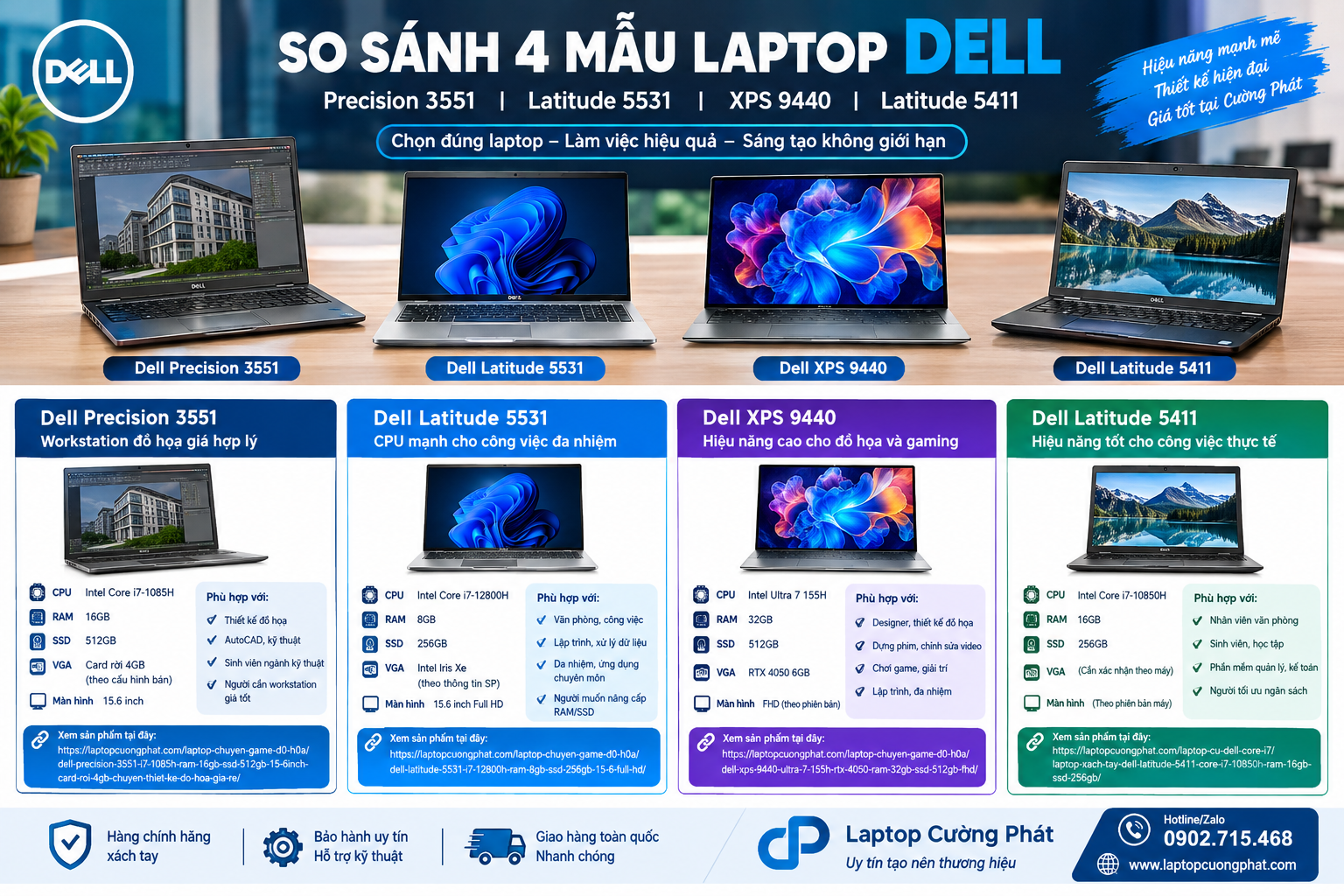 So sánh Dell Precision 3551, Latitude 5531, XPS 9440 và Latitude 5411