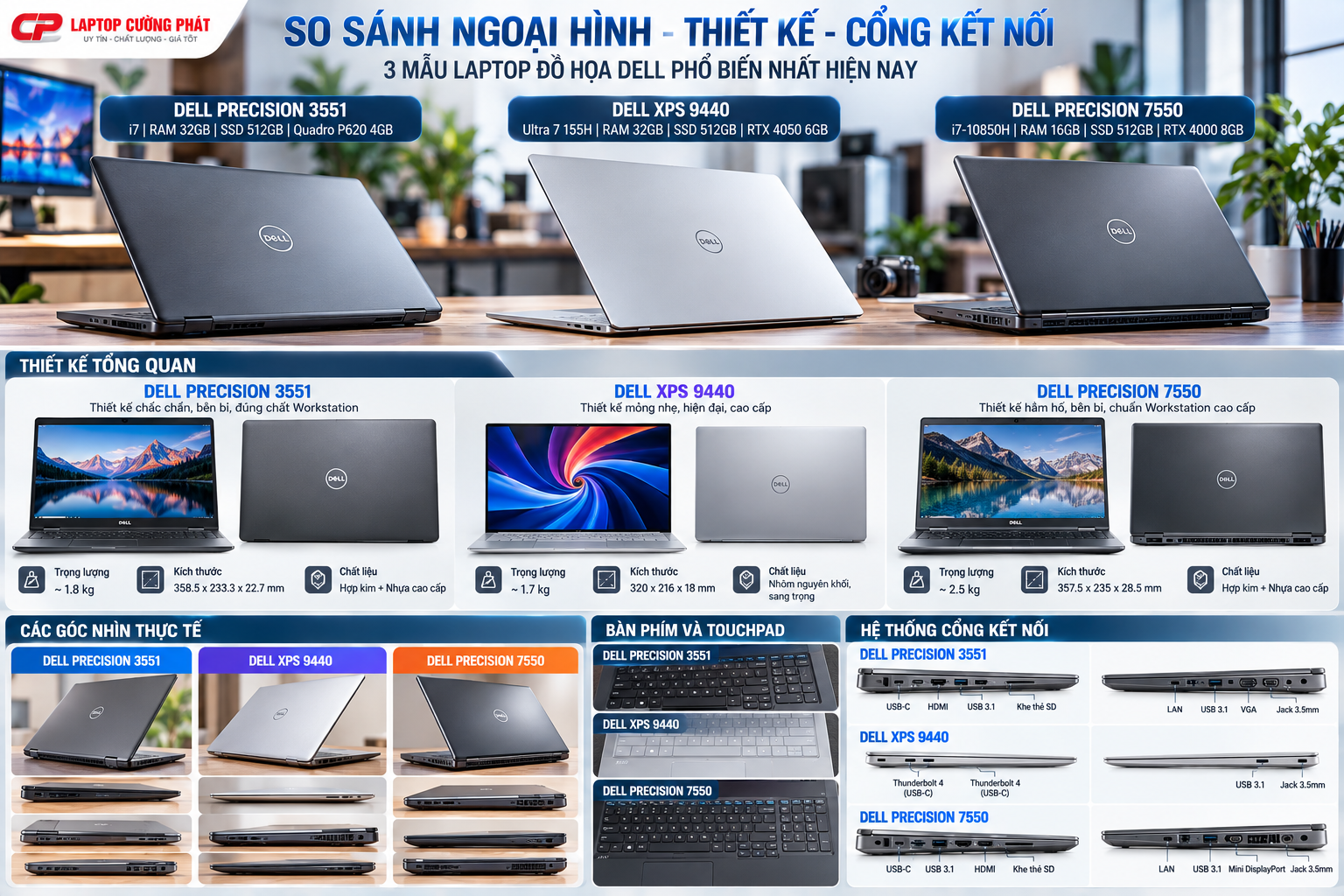 So sánh Dell Precision 3551, XPS 9440 và Precision 7550 RTX 4000 8GB