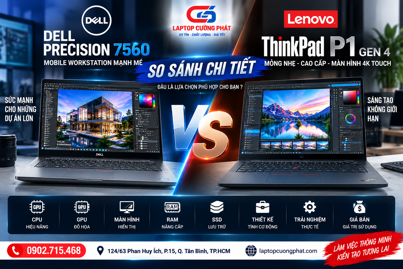 So sánh Dell Precision 7560 và ThinkPad P1 Gen 4 4K Touch