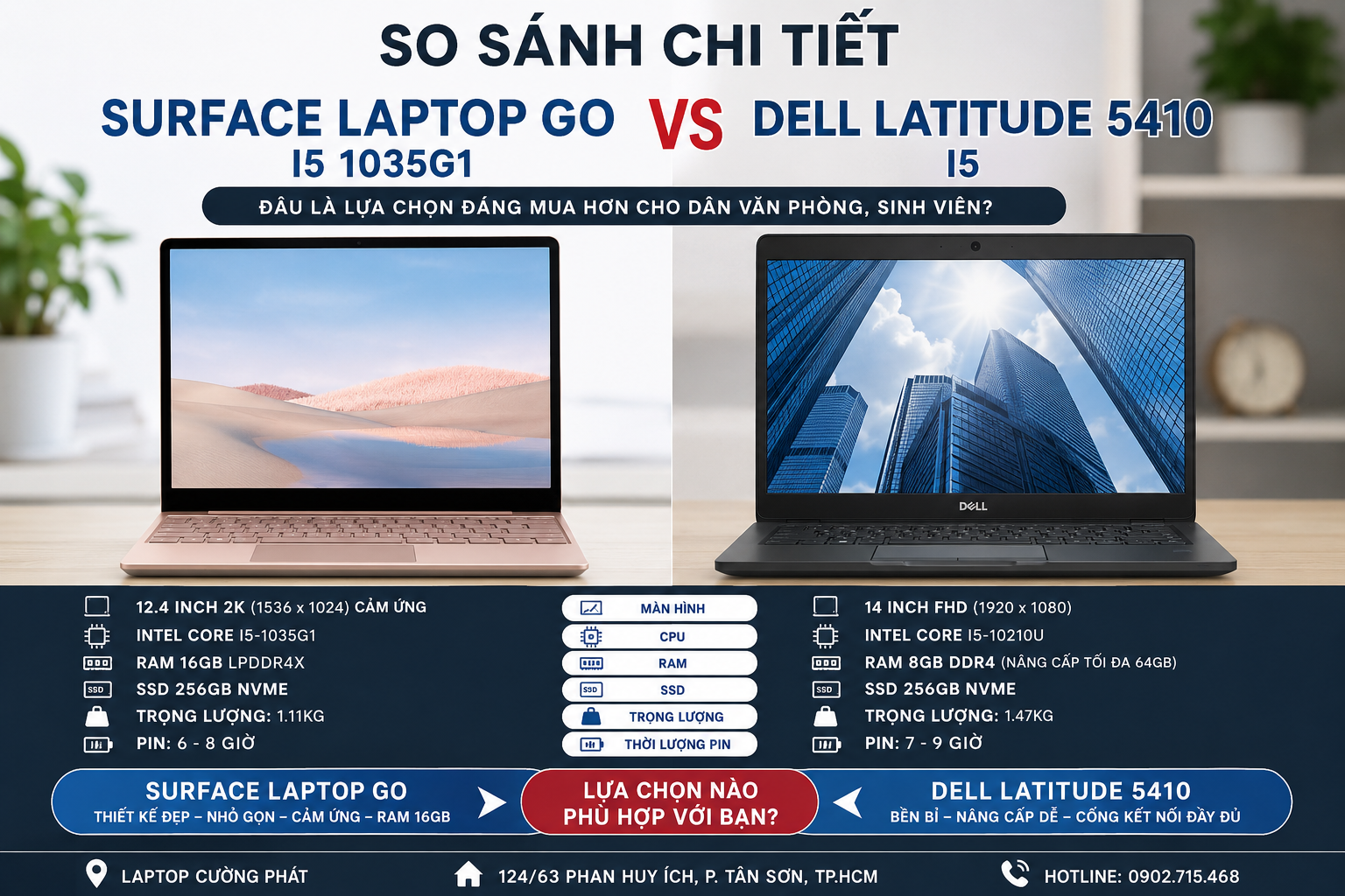 So sánh Surface Laptop Go i5 1035G1 RAM 16GB và Dell Latitude 5410 i5: Nên mua laptop nào đáng tiền hơn?