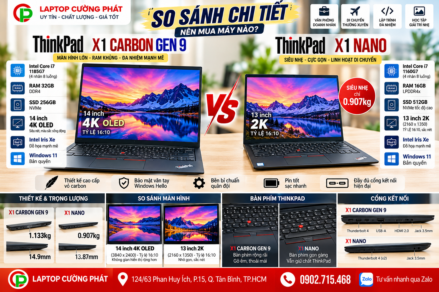 So sánh ThinkPad X1 Carbon Gen 9 và X1 Nano: Nên mua máy nào?