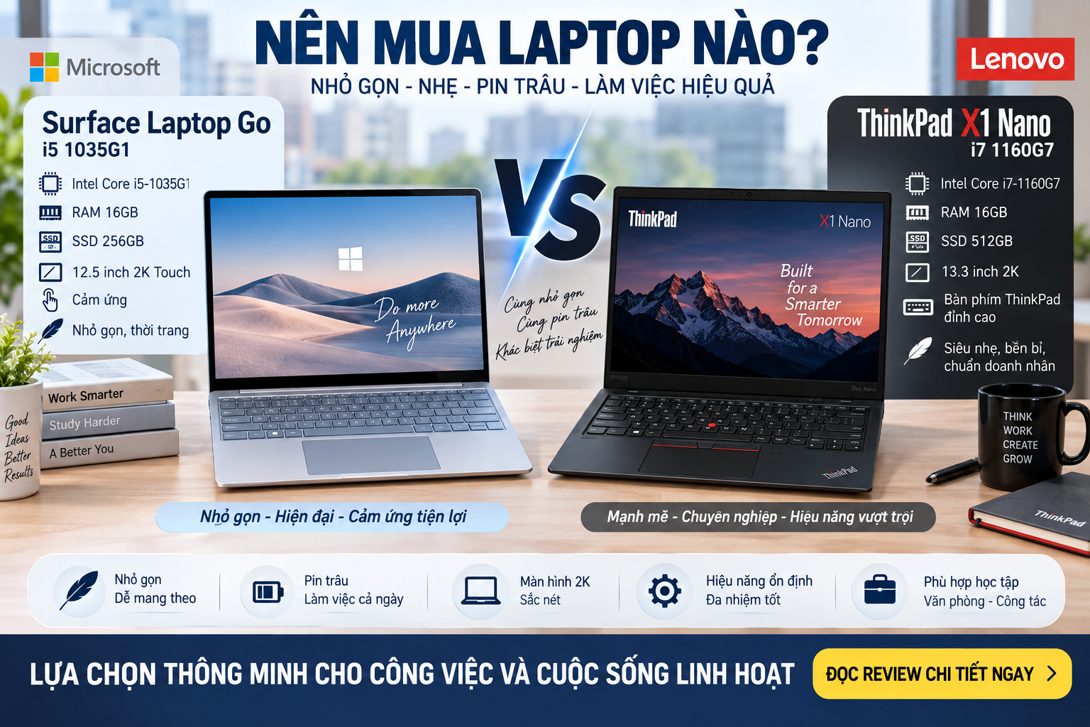 Surface Laptop Go i5 1035G1 vs ThinkPad X1 Nano i7: Nên mua máy nào?