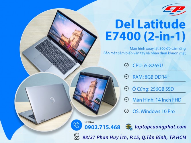 Dell E7400 core i5 8265 ram 8gb ssd 256gb 14 inch Full HD cảm ứng 360 độ giá rẻ vỏ nhôm alunium siêu bền