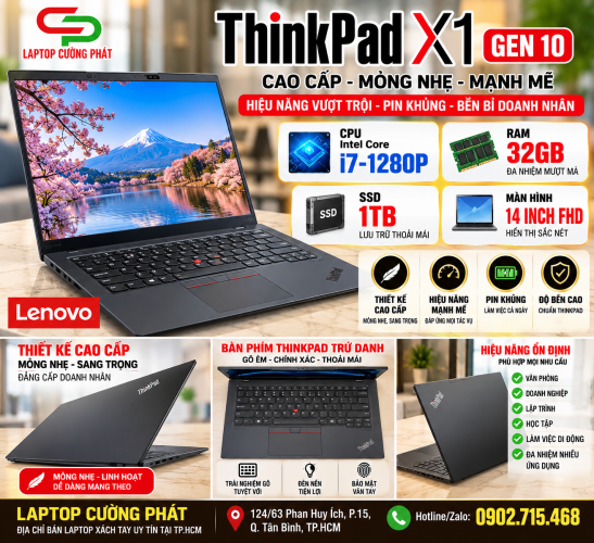 Thinkpad x1 cardbon gen 10 i7 1280P ram 32gb ssd 1tb 14inch FHD IPS siêu nhẹ mỏng